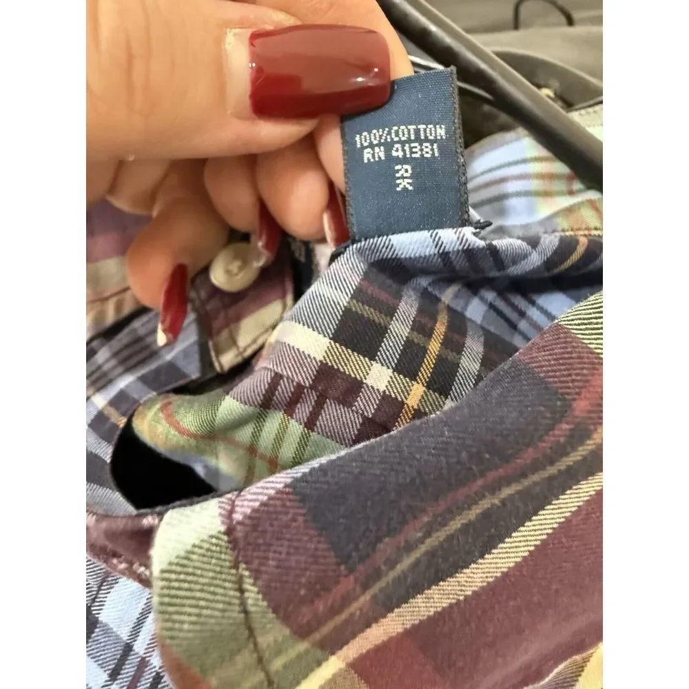 Polo Ralph Lauren Button Down Shirt Mens XL 17 Plaid Blue Pony Preppy Office Pro